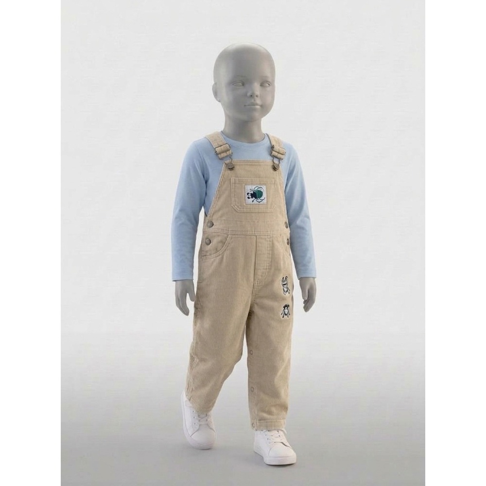 In Design Kids Khaki Bug Embroidered Cotton Overalls 18M Vintage Retro Y2K